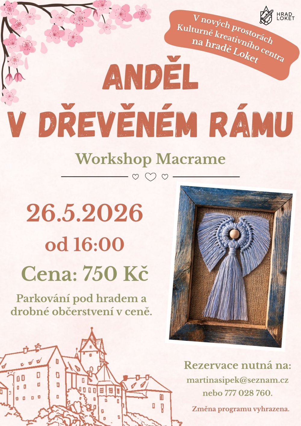 Anděl v dřevěném rámu – workshop macrame na hradě Loket