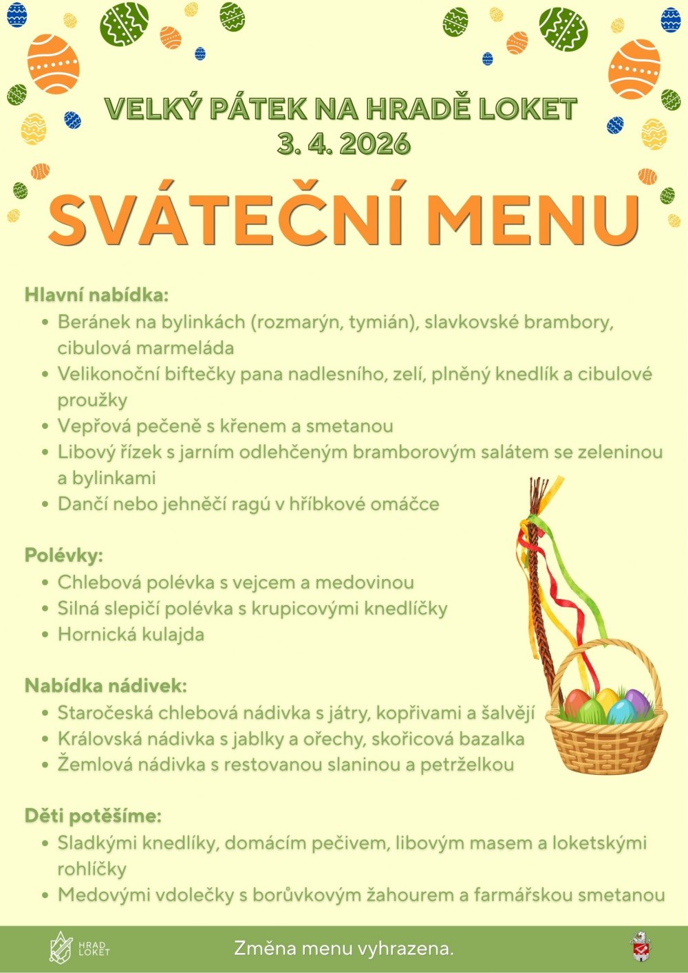 Velikonoční menu na hradě Loket
