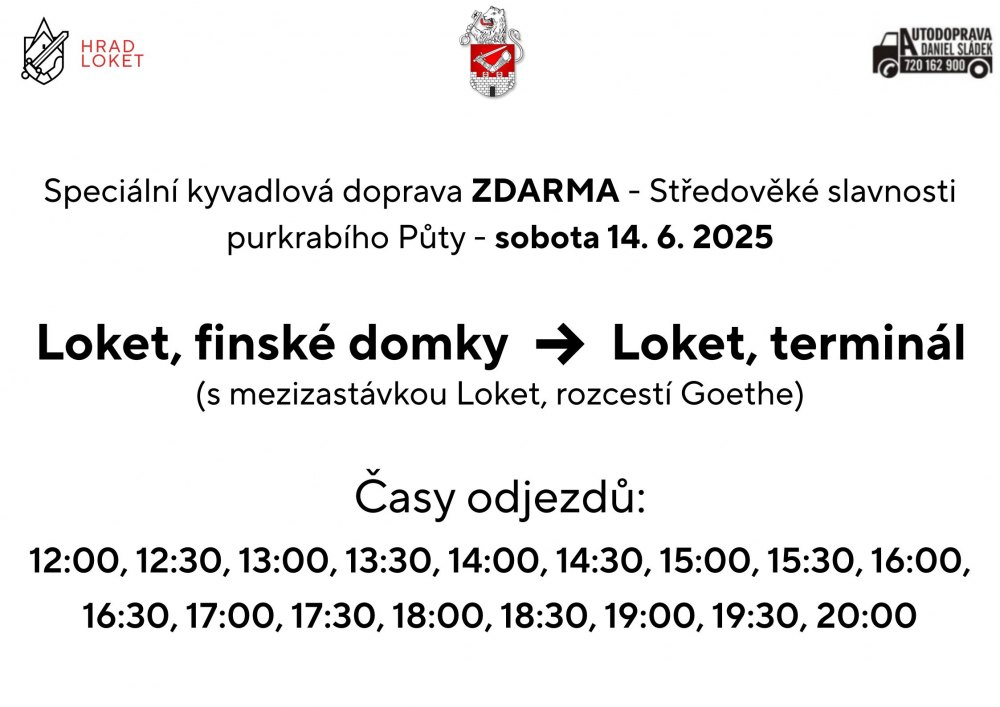 Kyvadlová doprava na Středověké slavnosti purkrabího Půty