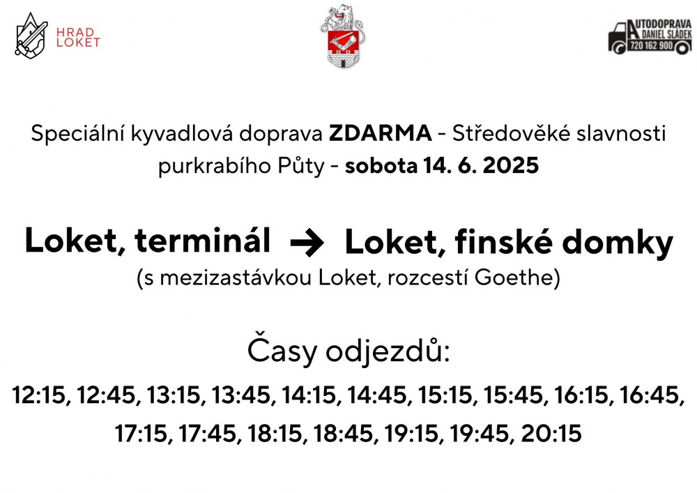Kyvadlová doprava na Středověké slavnosti purkrabího Půty