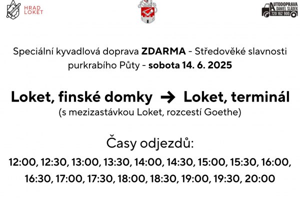 Kyvadlová doprava na Středověké slavnosti purkrabího Půty